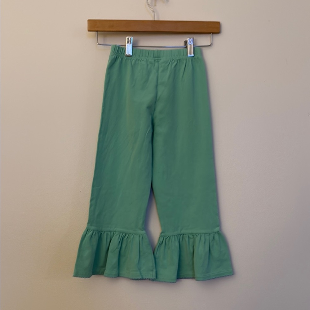 Matilda Jane Girls Seafoam Green Ruffle Leggings Size 6 Pants Crochet Trim - Picture 3 of 4